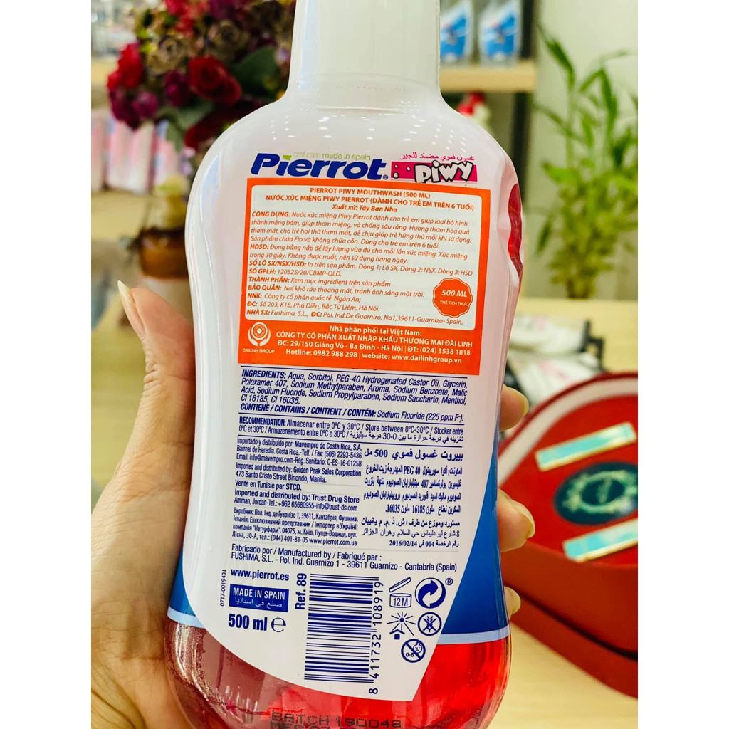 Nước súc miệng hương dâu tây cho trẻ em Pierrot 500ML