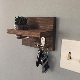 Kệ chìa khóa gỗ treo tường trang trí chậu cây gỗ tự nhiên