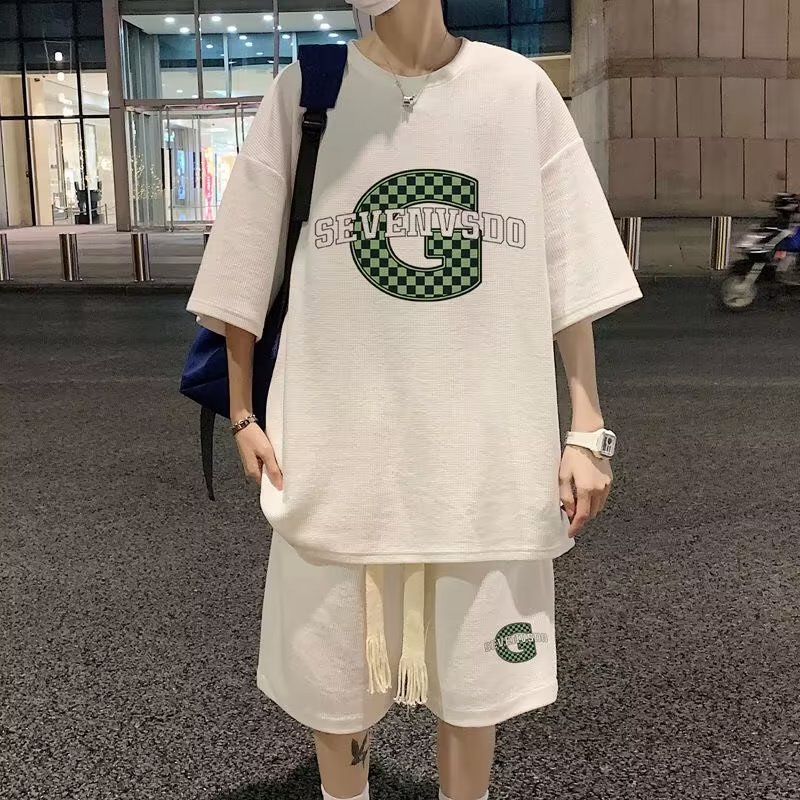 Bộ Đồ Thể Thao Áo Thun Cổ Tròn In Chữ G Phối Quần Short Dây Rút Thời Trang Mùa Hè Cho Nam Bộ thể thao mùa hè nam