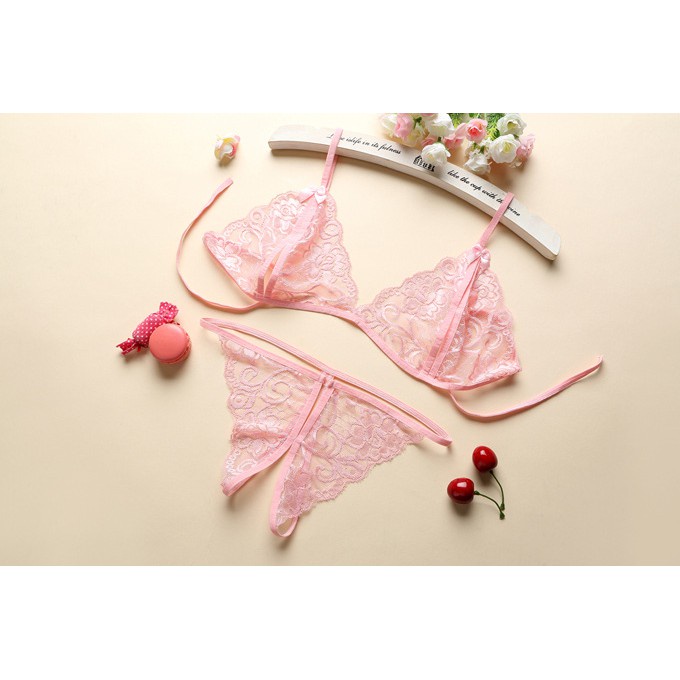Set đồ lót sexy ren gợi cảm áo hở núm + quần lót xẻ đáy  - DZ-04