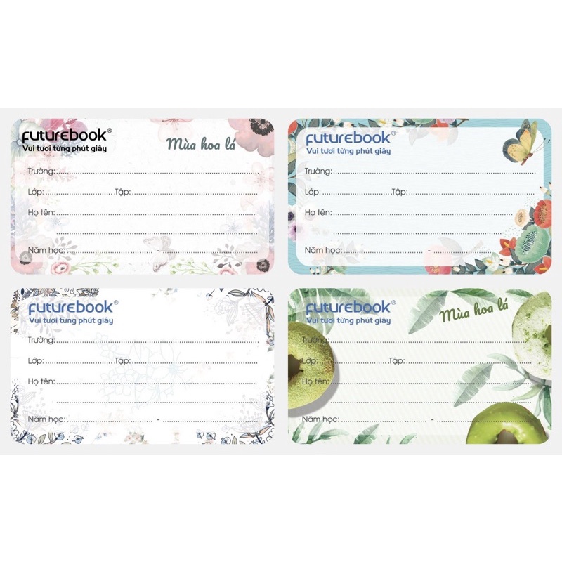 Nhãn tên, nhãn vở 4 ô,xấp 5tờ mã:mùa hoa lá