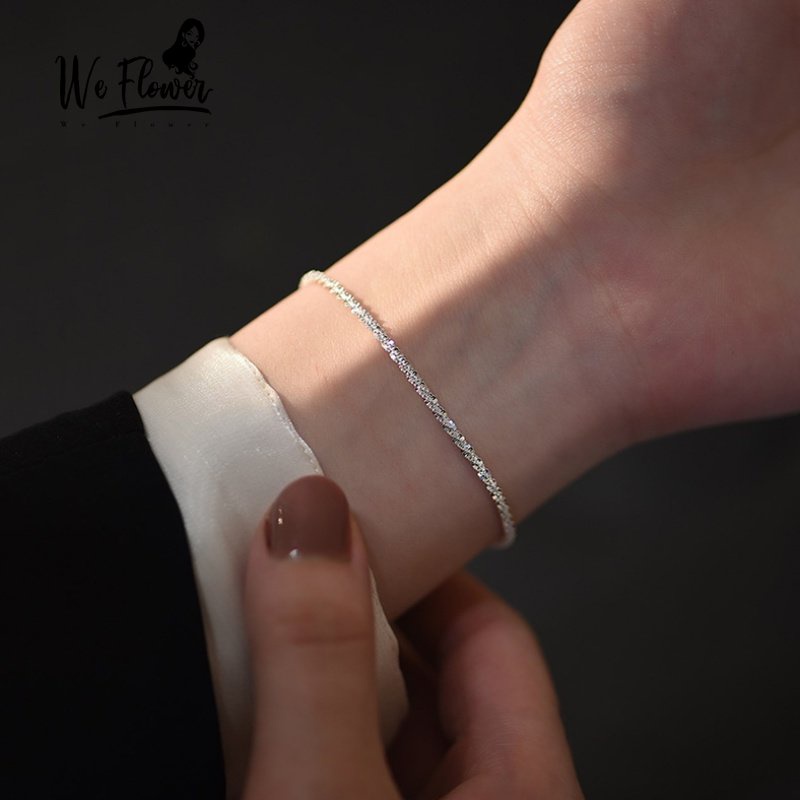 Vòng đeo tay kim loại mạ bạc 925 thiết kế đơn giản dành cho nữ WE FLOWER