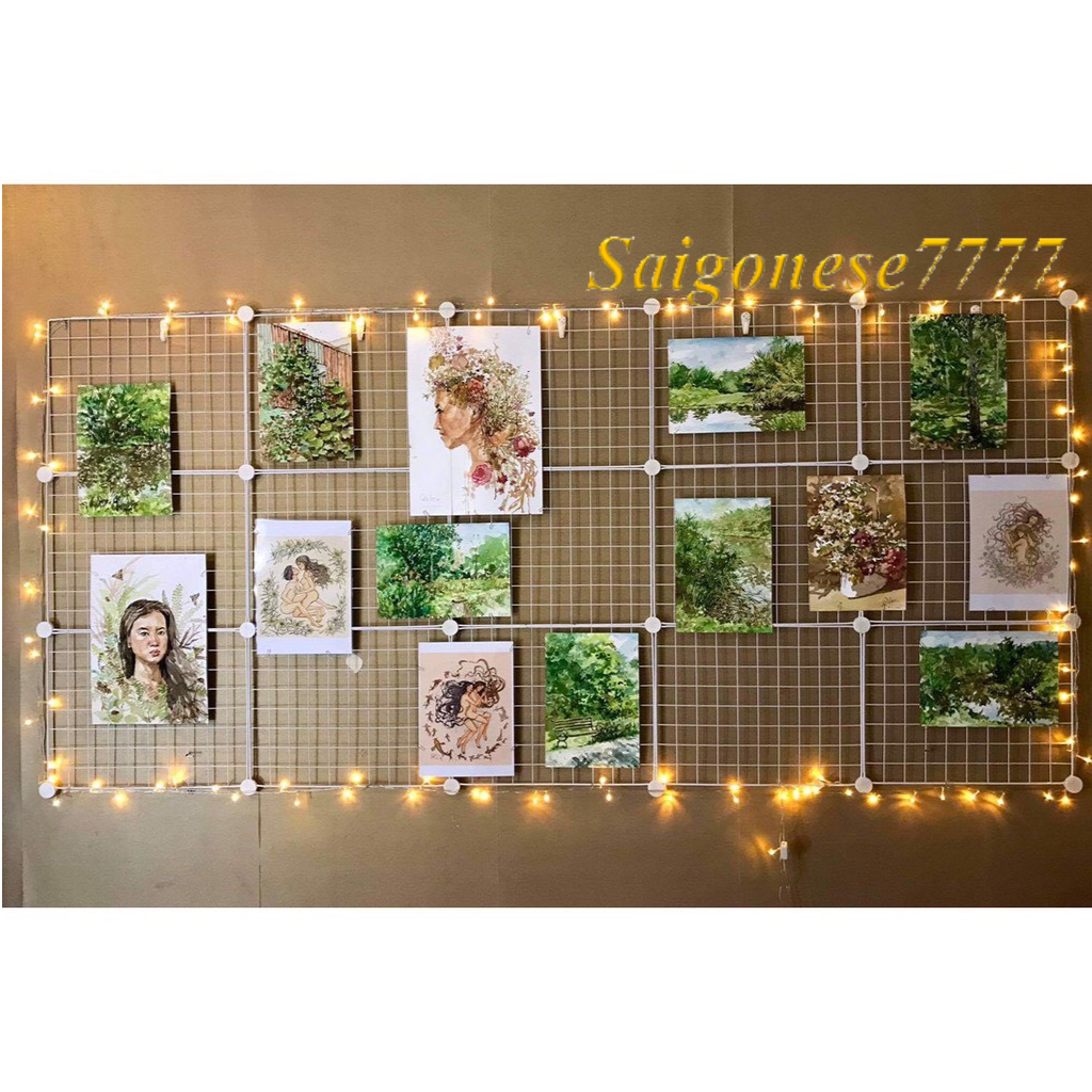 Combo Khung Hình Lưới Sắt+ Đèn Led Xài Điện Đèn Fairy Light Kẹp Hình Nghệ Thuật Trang Trí Decor Nhà