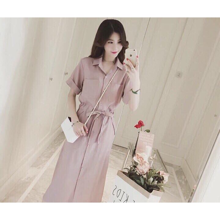 [ẢNH THẬT CUỐI] DM048 - Đầm Maxi Sơ Mi Hồng | BigBuy360 - bigbuy360.vn