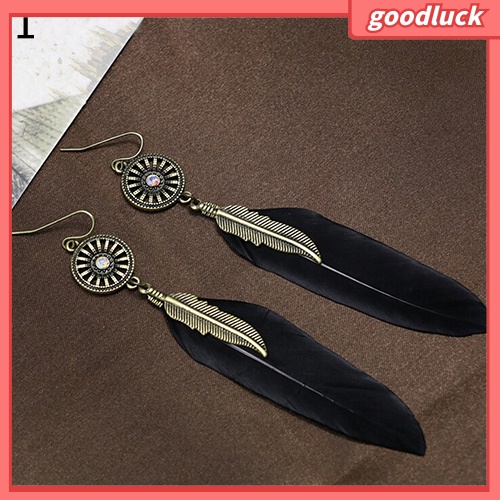 Đôi khuyên tai dài gắn lông vũ phong cách vintage thời trang cho nữ