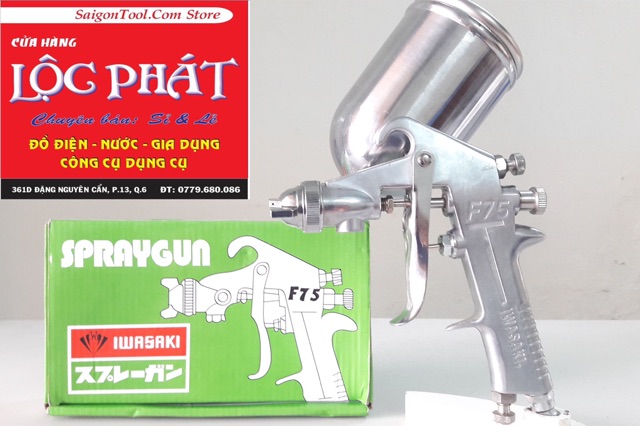 Bộ Phun Sơn Iwasaki F75 + Bình Chứa Sơn 400cc (Chính Hãng JAPAN) - Vỏ hộp màu đỏ và xanh tuỳ đợt hàng về nha  khách