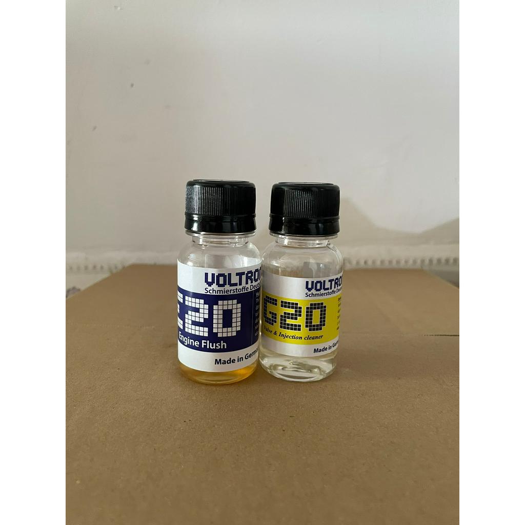 Bộ đôi phụ gia súc động cơ Voltronic E20 1L và phụ gia vệ sinh hệ thống nhiên liệu FI Voltronic G20