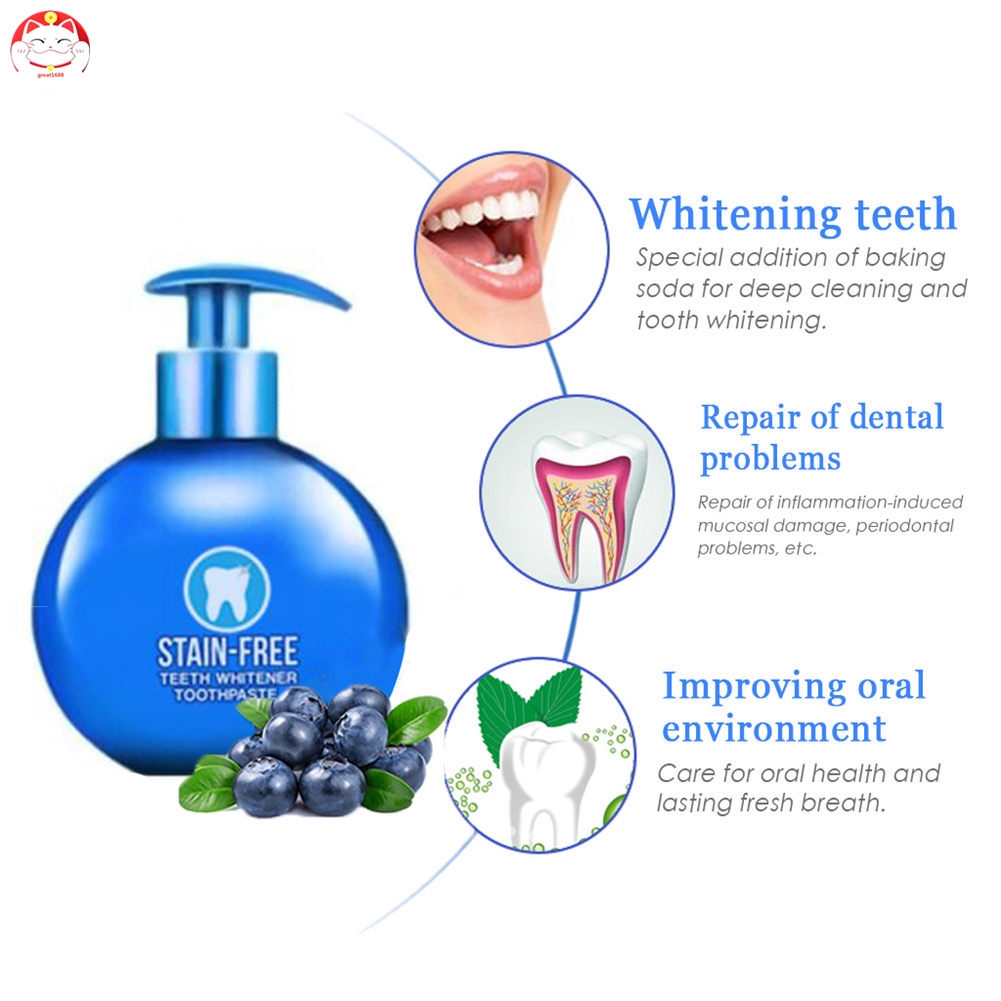 ✂GT⁂ Baking Soda Toothpaste Whitening Stain Remover 220g Press Intensive Toothpaste for Brushing Teeth