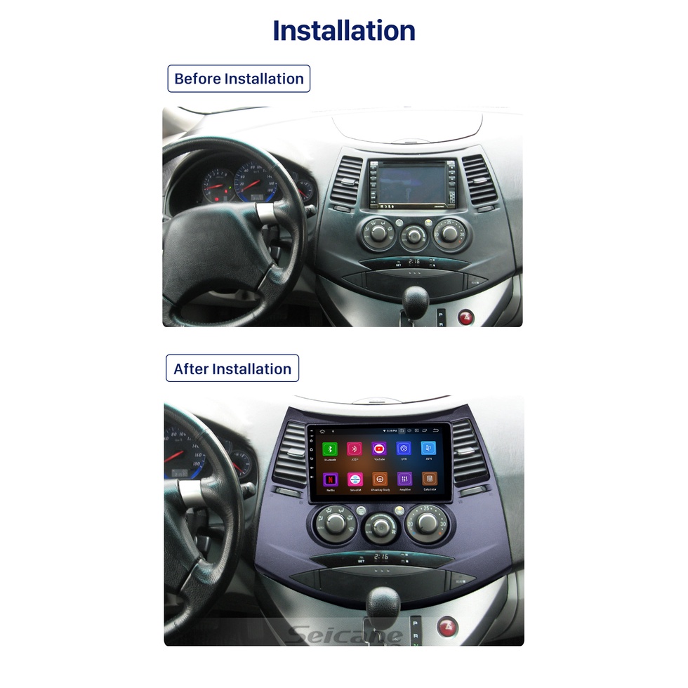 Mặt dưỡng màn hình DVD android 9” 10” MITSUBISHI GRANDIS 2003 2004 2005 2006 2007 2008 2009 2010 2011 Jack nguồn Zin