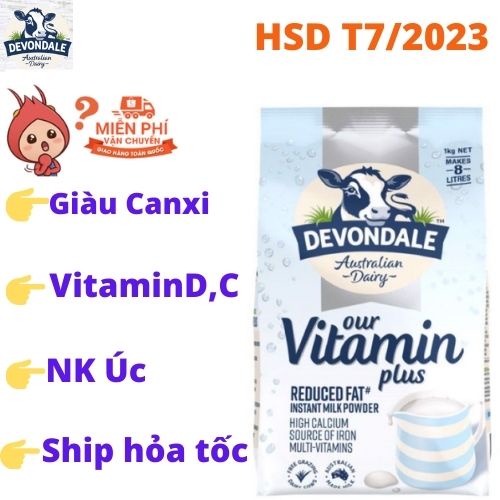 Sữa bột hight canxi Devondale our vitamin plus 1kg nhập khẩu úc