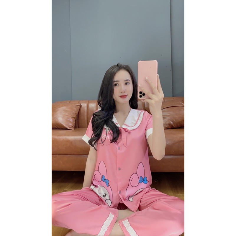 Sét đồ bộ pijama nữ tay ngắn quần dài dể thương, đồ ngủ lụa mango lụa latin satin lụa xin hot nhất hiện nay free ship