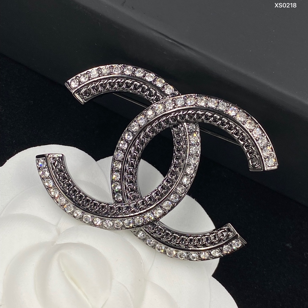 Trâm cài áo mạ bạc 925 hình chữ C đôi đính đá nhân tạo thời trang 2021