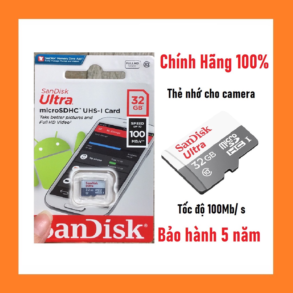 [Hỏa Tốc - HN] Thẻ nhớ MicroSD SanDisk Ultra 32GB/64GB/128GB Class 10 tốc độ 100 MB/s, Hàng chính Hãng, Bảo hành 5 năm