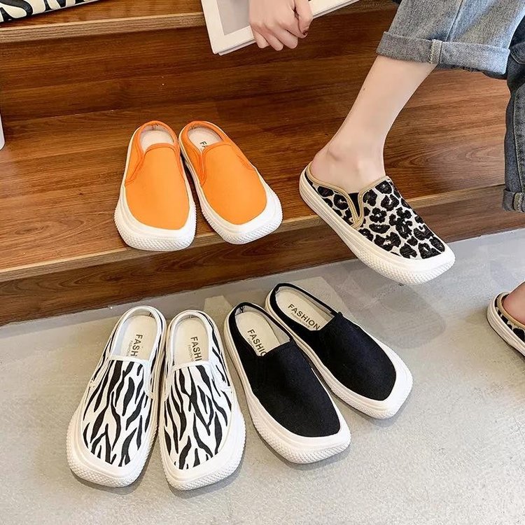 Fashion Ulzzang Lazyshoes Flat Canvas Half Slippers for Women