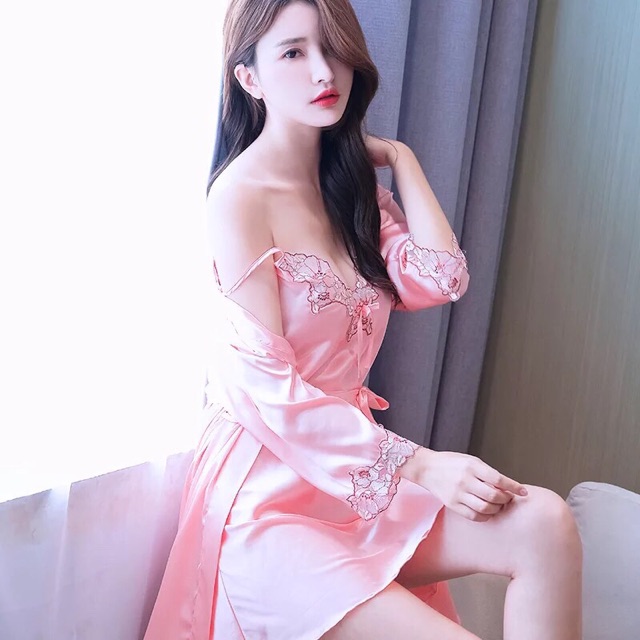 bộ váy ngủ lụa siêu cấp 2 chi tiết (váy ngủ kèm choàng) | BigBuy360 - bigbuy360.vn