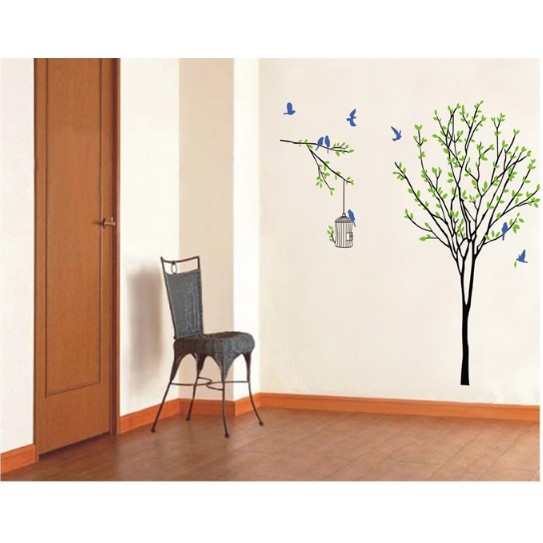 Decal trang trí Cành Cây lớn và lồng chim