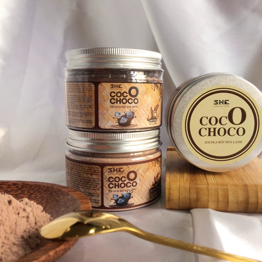 [Pha uống siêu ngon] - Socola bột Dừa lạnh - Hũ pet 60g - SHE Chocolate – Bổ sung năng lượng và tốt cho sức khỏe