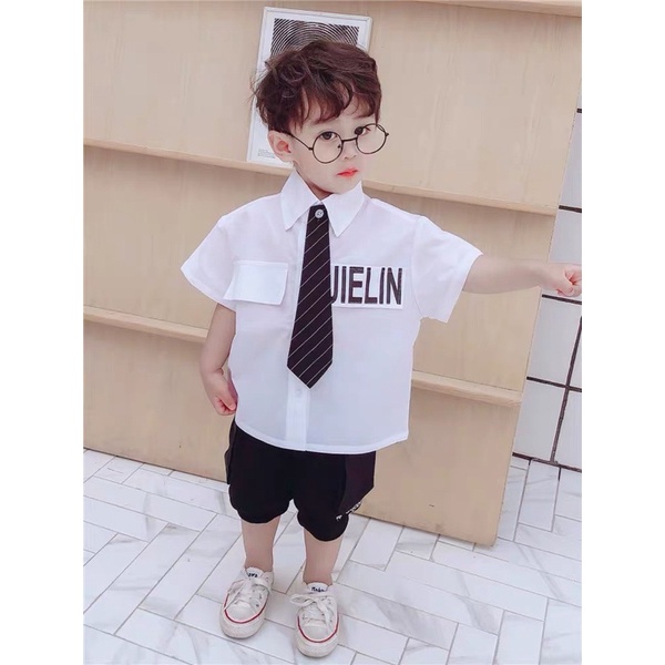 (ảnh thật ) Set bộ hàn quốc cho bé trai kèm ca vat , quần kaki