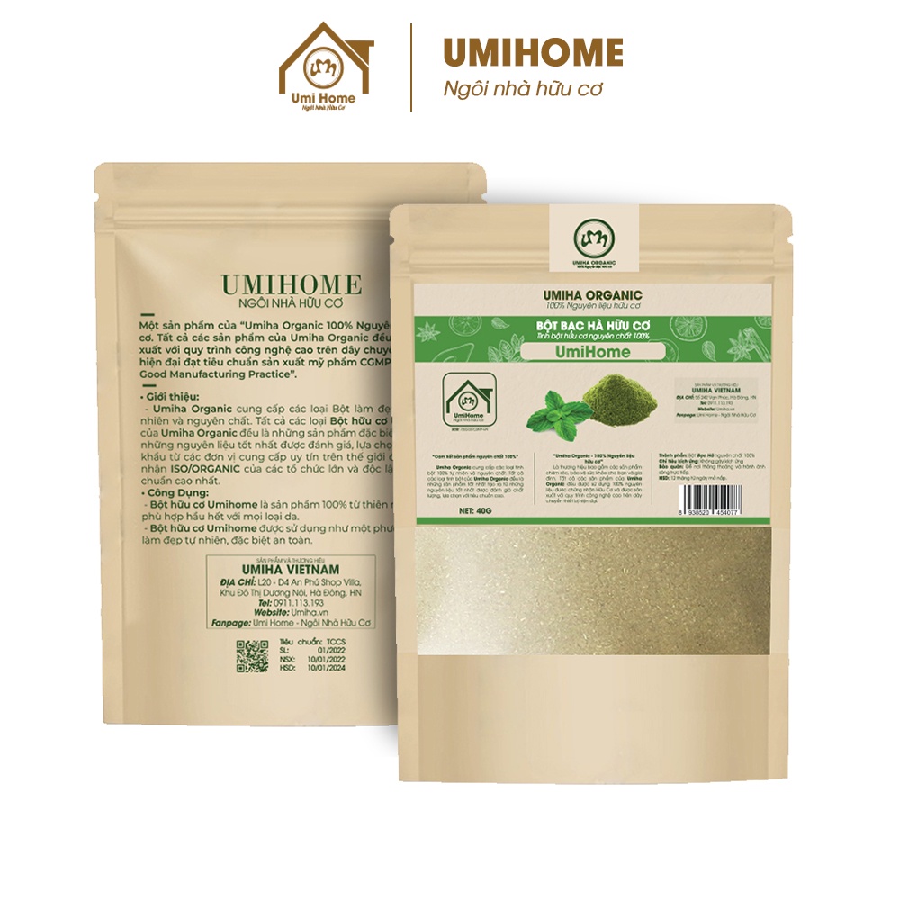 Bột đắp mặt nạ Bạc Hà nguyên chất UMIHOME 40g làm sạch mụn trứng cá và bã nhờn hiệu quả