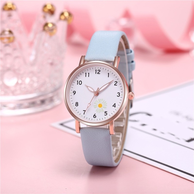 [Women Fashion Simple Style Luminous little Daisy Watches] [Ladies PU Leather  Belt Quartz Watch] [Girls Minimalist Casual Watch]