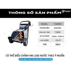 Máy rửa xe cao áp 3kw - 7,5kw Kokoro T3600M Tahico - bảo hành 1 năm