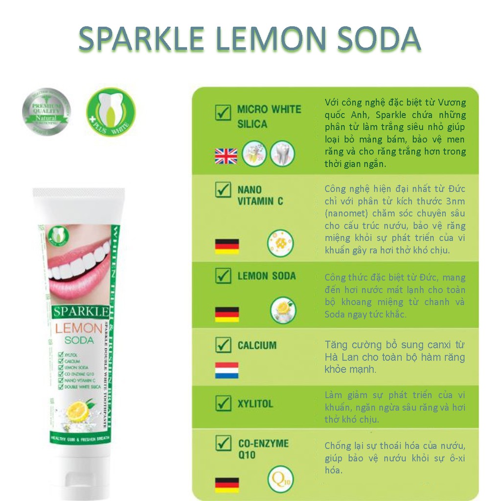 Kem đánh răng Sparkle Lemon Soda 100g – kem trắng răng và giảm hơi thở khó chịu