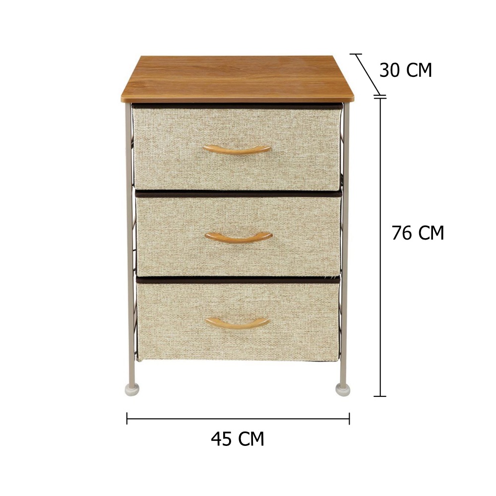 HomeBase STACKO Tủ vải 3 tầng khung thép THYME W45xH76xD30cm màu kem