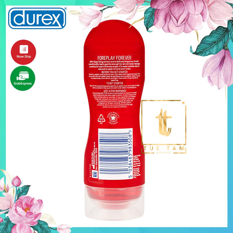 Gel bôi trơn Durex Massage Lube Ylang Ylang 200ml tăng cảm giác, hàng Úc chuẩn, che tên khi giao hàng