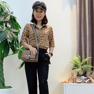 Sơ mi GDA, dáng kẻ karo nâu