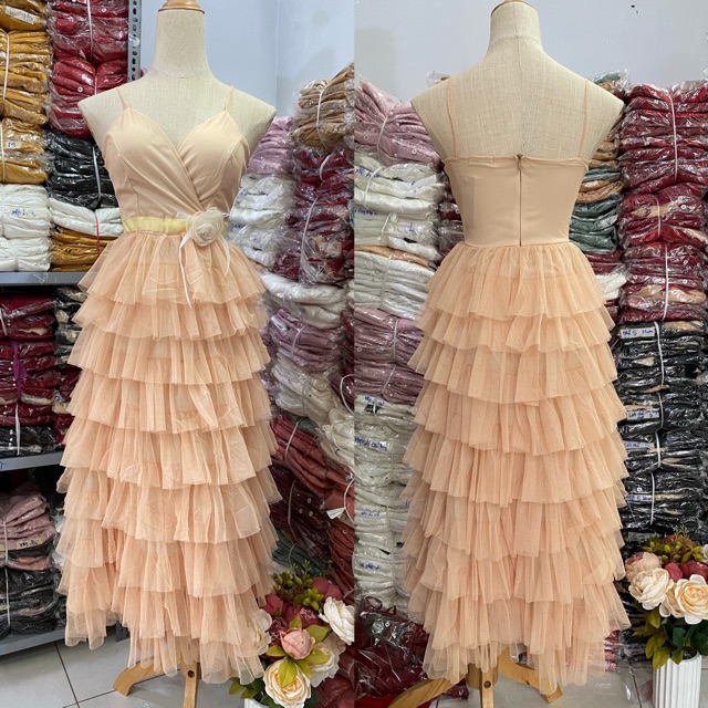 Đầm dự tiệc 2 dây tầng lưới siêu xinh ảnh thật | BigBuy360 - bigbuy360.vn