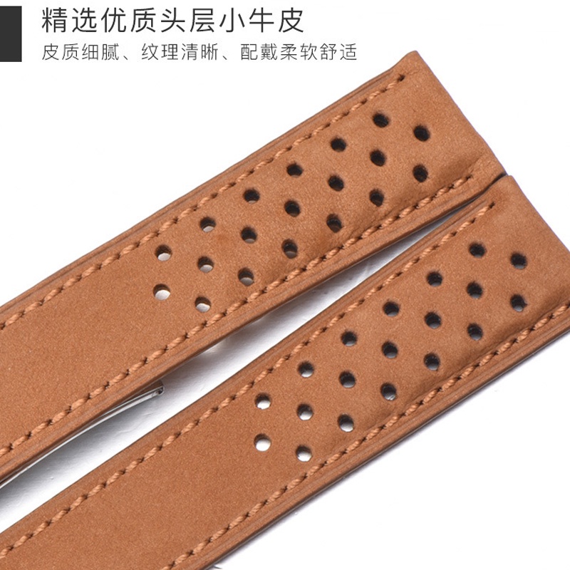 Dây Đeo Bằng Da Bò Thật 22mm Màu Xám Đen Xám Cho TAG Heuer CARRERA