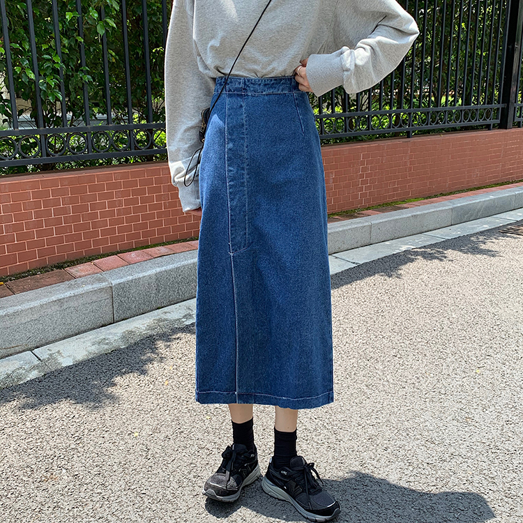 Chân váy jean dài cạp cao xẻ tà thời trang 36975