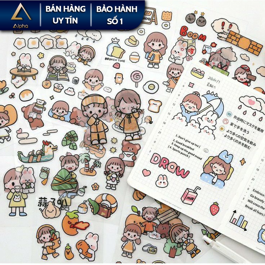 Sticker hoạt hình Alpha, Miếng dán trang trí kích thước 8x8cm