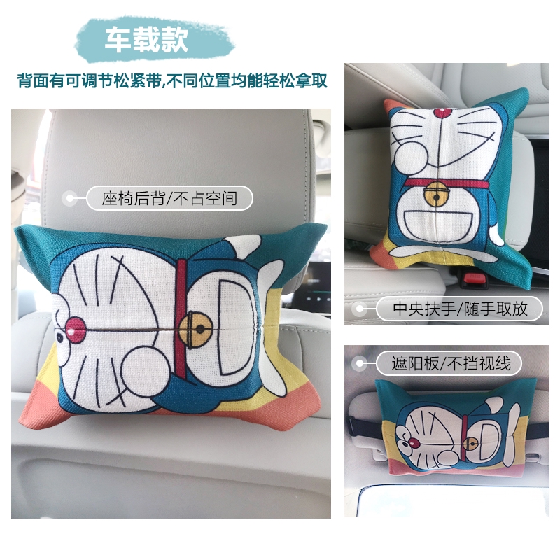 Túi Đựng Khăn Giấy Bằng Vải Cotton Lanh In Hình Doraemon Dễ Thương