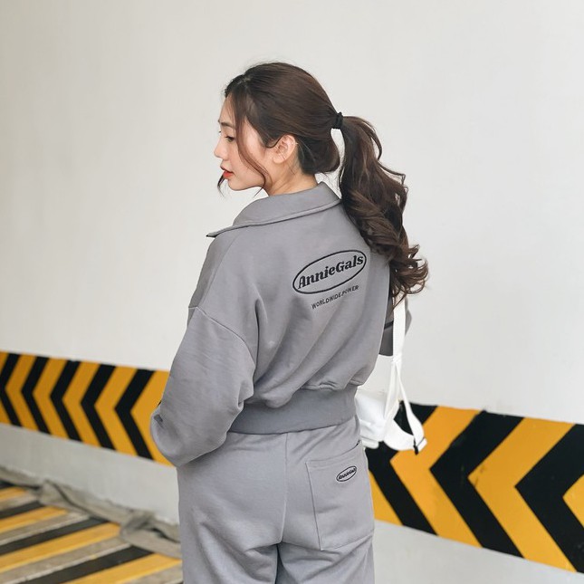 Anniegals - Áo nỉ xám - Grey Zipper Hoodie | BigBuy360 - bigbuy360.vn