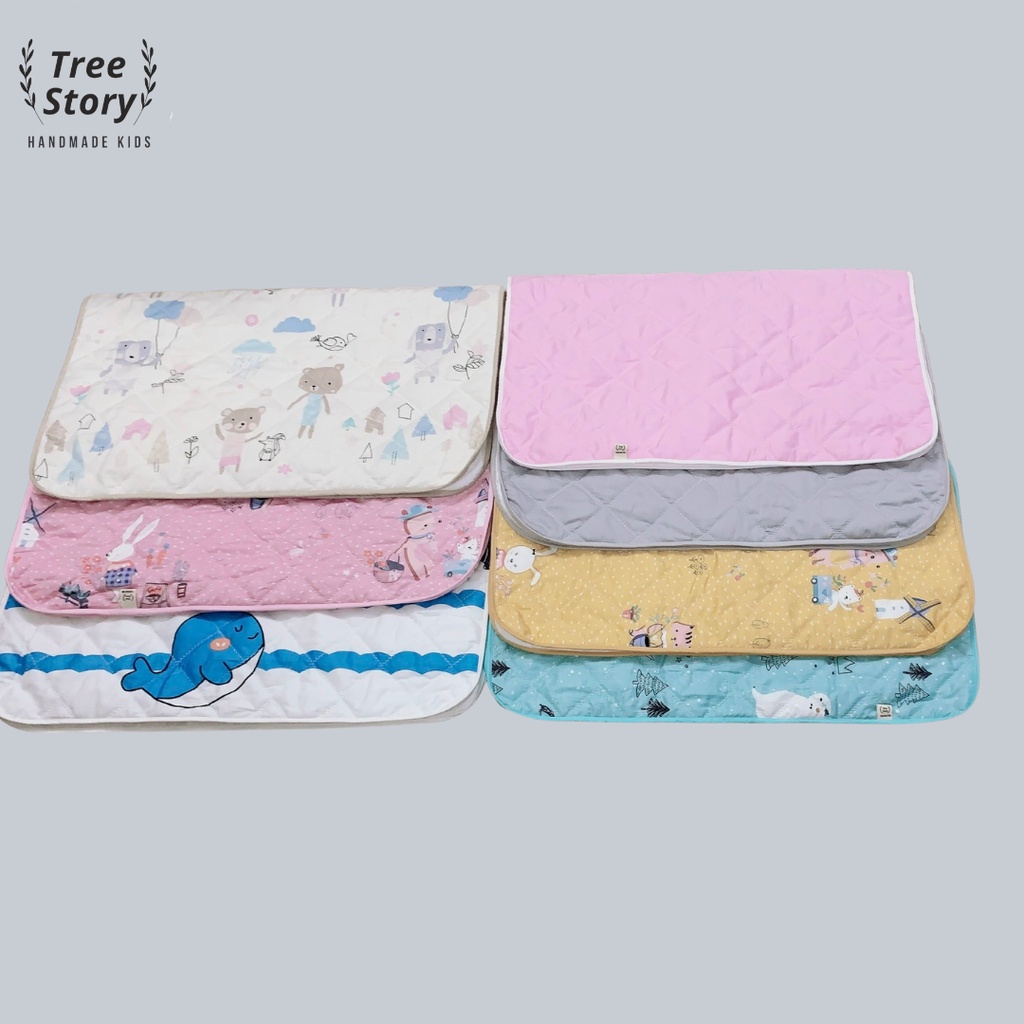 Lót chống thấm cao cấp Tree Story cotton Hàn chần bông đẹp tiện dụng an toàn cho bé yêu