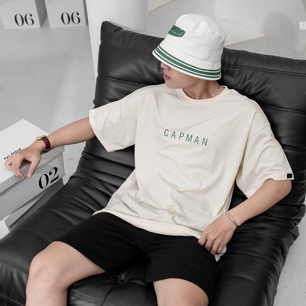 Áo Thun Nam Nữ Tay Lỡ Chất Thun Cotton Mát Mịn In Chữ CAPMAN Đơn Gỉan Màu Xanh Rêu