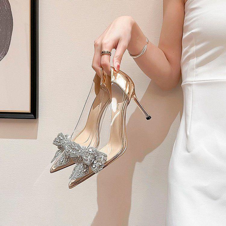 Giày Cao Gót Mũi Nhọn Đính Nơ Thời Trang Pháp Mới Cho Nữ