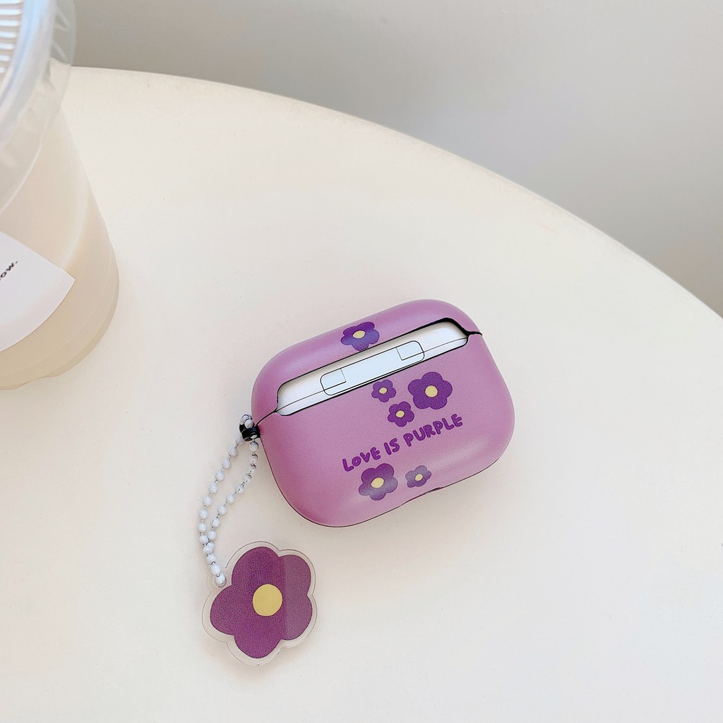 Vỏ IMD Bảo Vệ Hộp Sạc Tai Nghe Bluetooth Airpods Kết Nối iPhone Màu Tím Họa Tiết Hoa Xinh Xắn