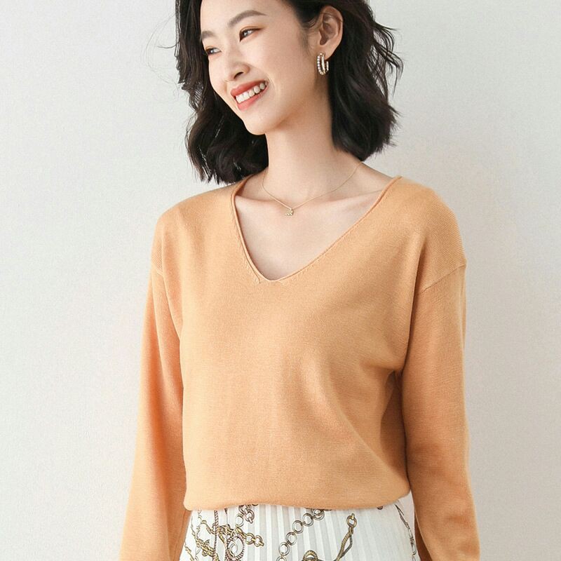 [Sẵn size S tím/sz M/L đen] - 2021 ÁO LEN DỆT KIM CỔ V DÀI TAY DÁNG BASIC