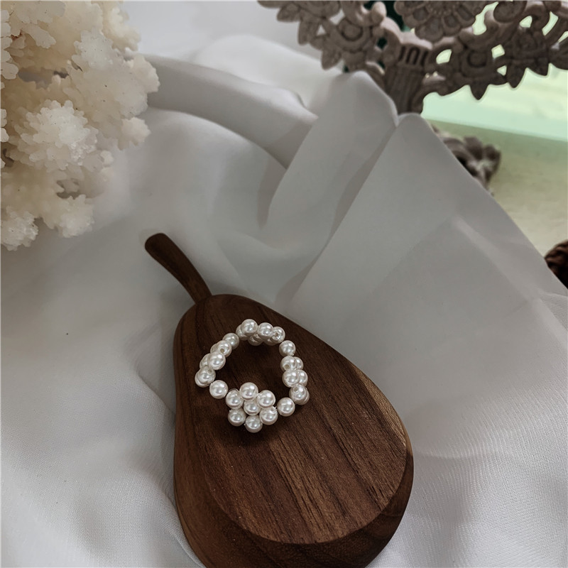 Nhẫn phối hạt ngọc trai đính đá rhinestone nhiều màu hai lớp cho nữ
