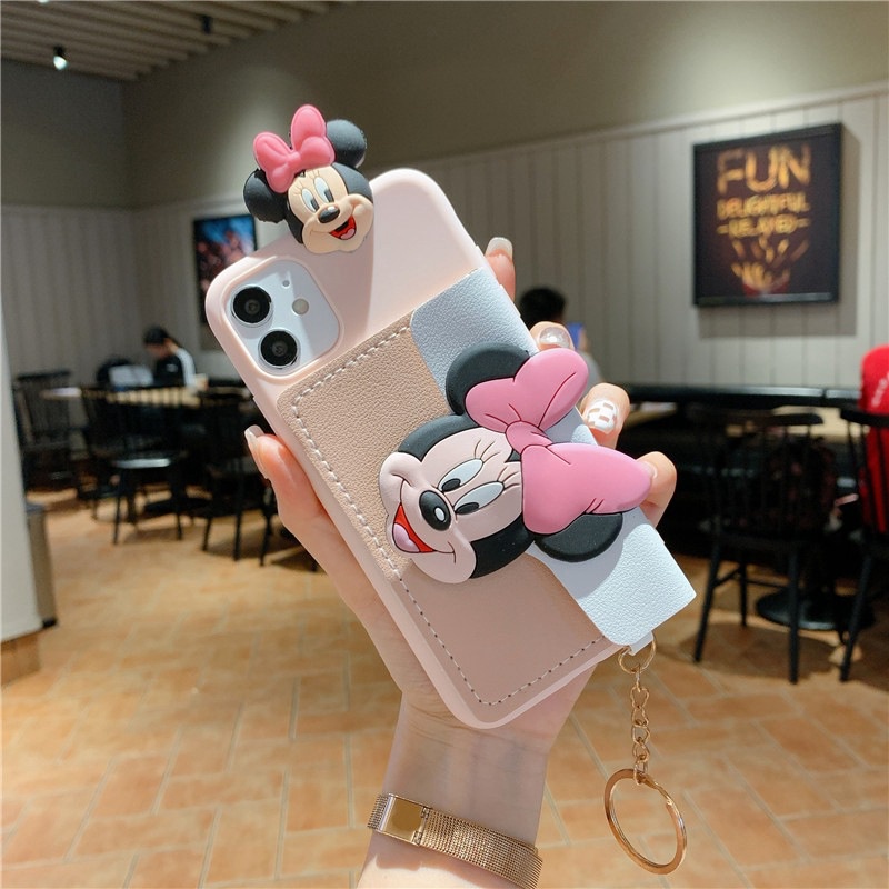 Ốp Điện Thoại Hoạt Hình Mickey Minnie Dễ Thương Có Dây Đeo Cho iphone11 pro12 13pro
