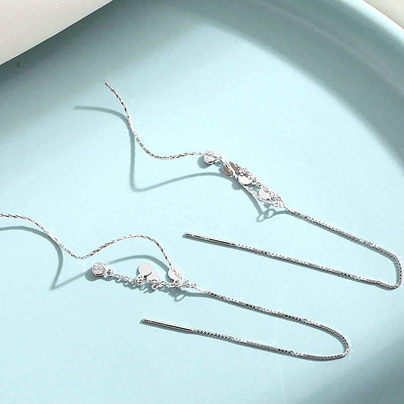 Bông Tai Bạc S925 Pendant Wave Sợi Thả Thanh Lịch | Khuyên Tai Nữ Trang Sức Bạc Thời Trang