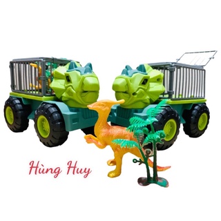 Đồ chơi xe khủng long chở thú, xe đầu rồng chở thú chạy đà hottrend bằng nhựa chắc chắn