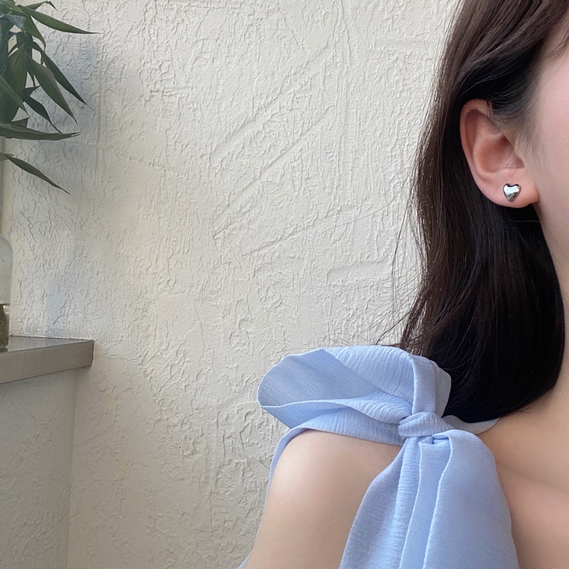 Set 3 Đôi Bông Tai Mạ Bạc 925 Hình Trái Tim Đơn Giản