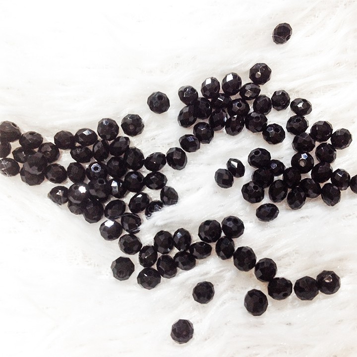 Hạt đá pha lê tròn bẹt size 4mm hạt xỏ vòng trang trí trang sức gói 10 viên