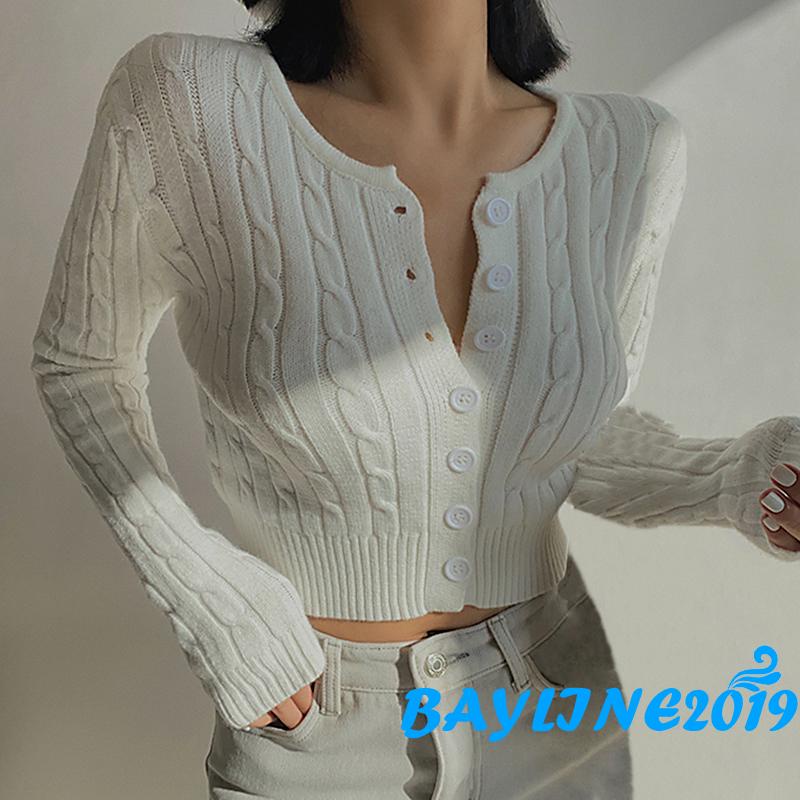 Áo khoác cardigan dệt kim tay dài cổ tròn màu trơn thời trang xuân thu dành cho nữ