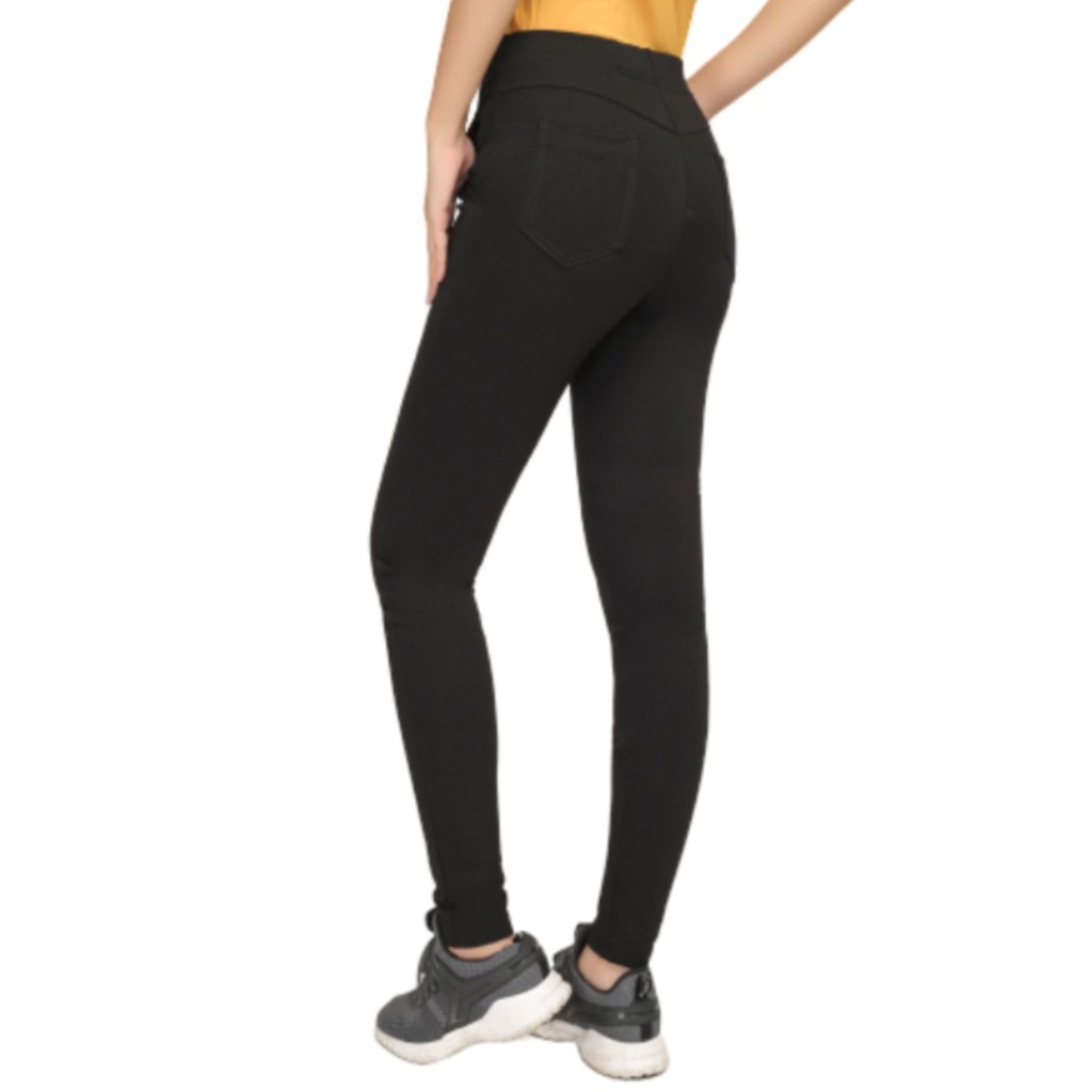 Quần Legging Vicci dáng dài 4 túi vải đen và vải vân xước