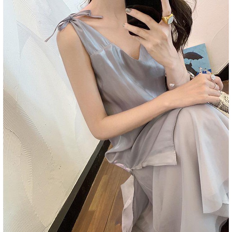 Spaki Dress - Đầm kim tuyến vải tơ - Kem/Xám/Hồng