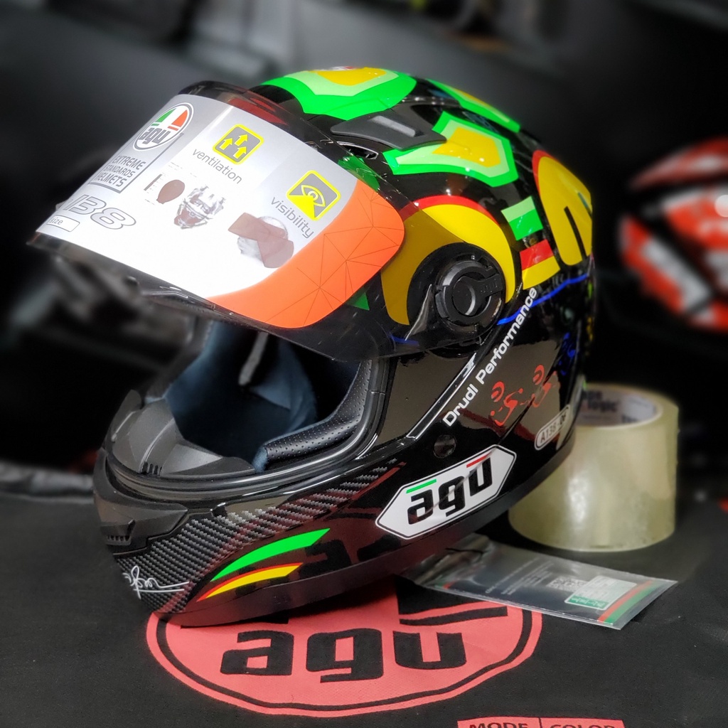 Mũ bảo hiểm fullface AGU họa tiết tem 46 bạc - đỏ - rùa  - ASA HELMETS